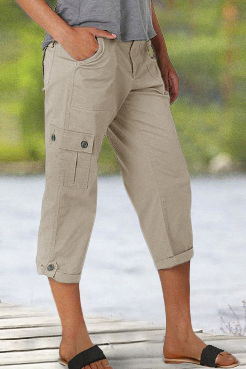 Harper Casual Cargo Pants with Mid-Rise Waist and Pleats - Elena Harper