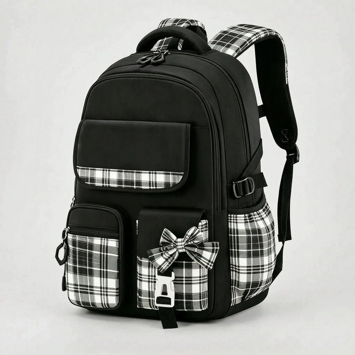 Checkered School Backpack Water-Resistant with Padded Shoulder Straps