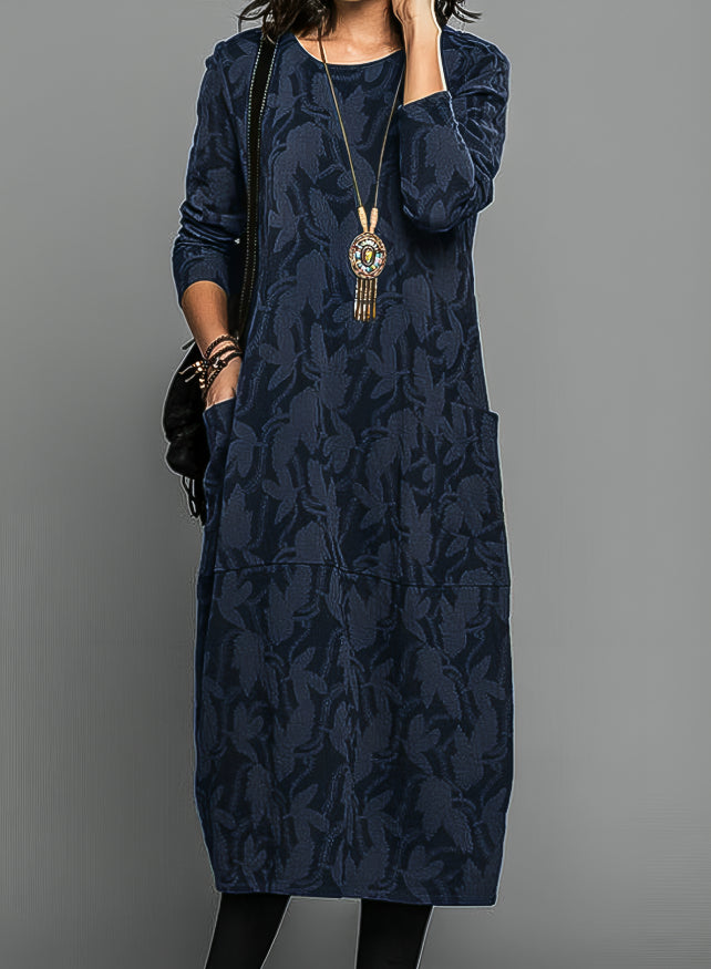 Cassie Casual Winter Dress with Round Neck, view 3 - Elena Harper