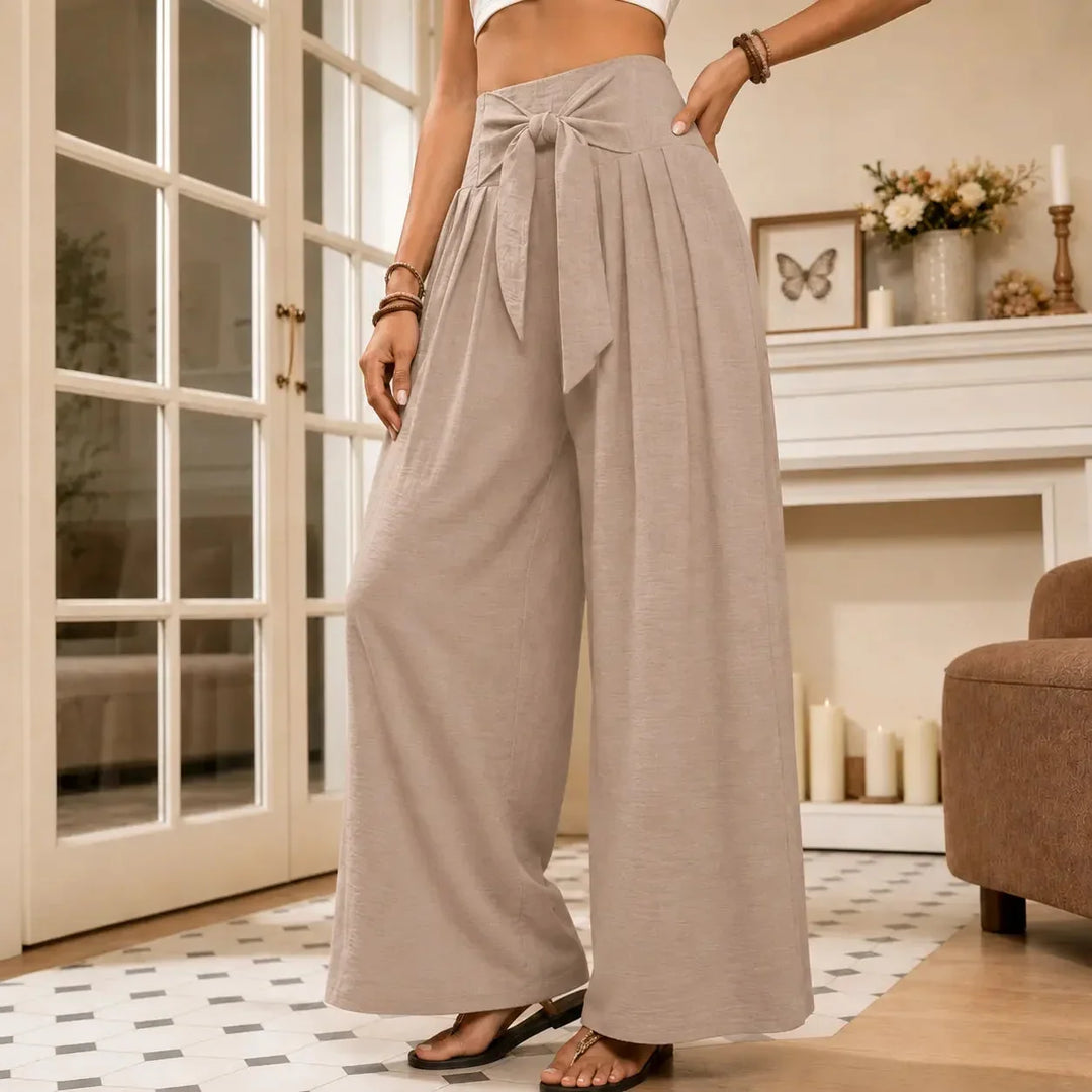 Driftlane High Waisted Tie Front Wide Leg Pants for Women - Elena Harper