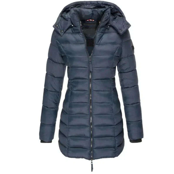 Women's Long Winter Puffer Jacket with Hood, view 3 - Elena Harper