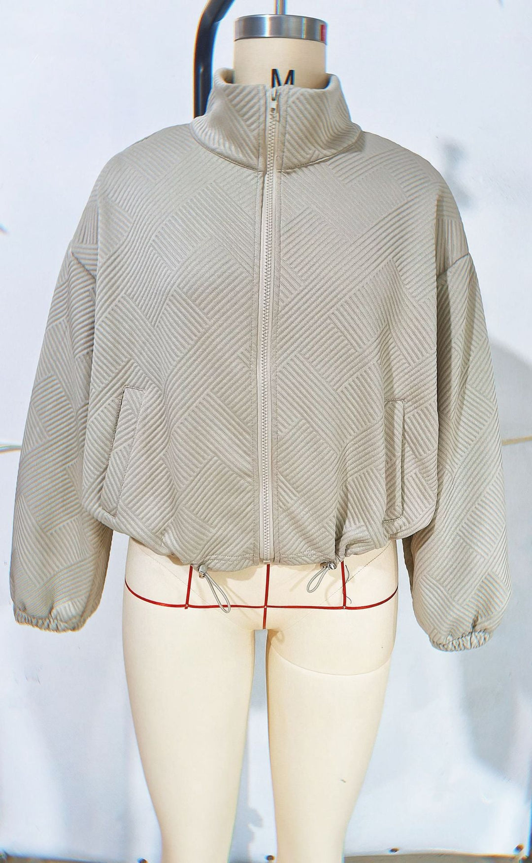 Women's High Collar Zip Jacket – Loose Fit, Drawstring Hem, Casual Autumn-Winter Style