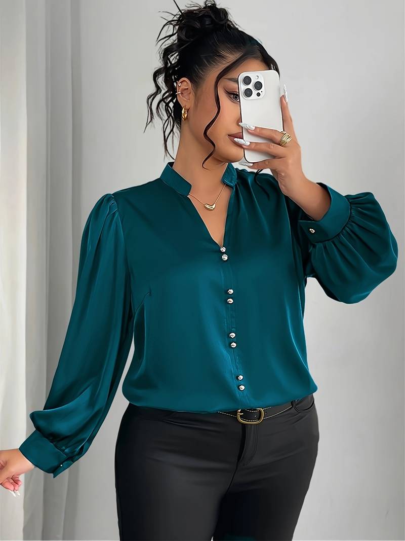 Elisheva - Elegant Bubble Sleeve Shirt With V-Neck