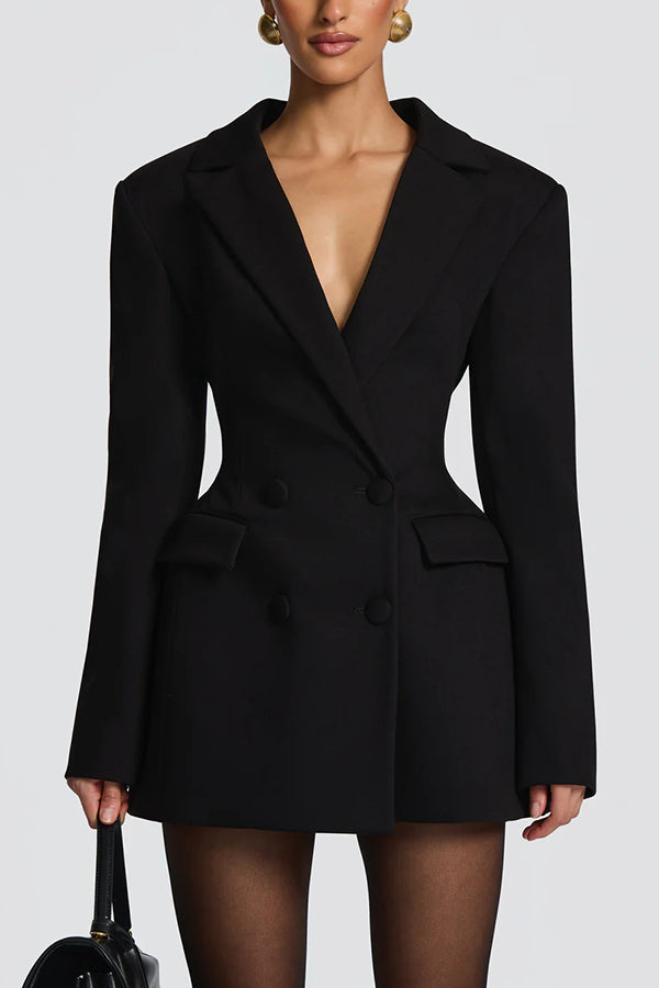 Elvira Double-breasted Long Sleeve Adjustable Back Belt Lapel Blazer Mini Dress