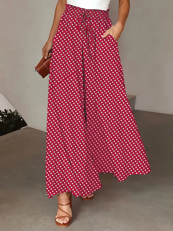 Marjene Polka Dot Boho Wide Pants for Spring & Summer, view 2 - Elena Harper