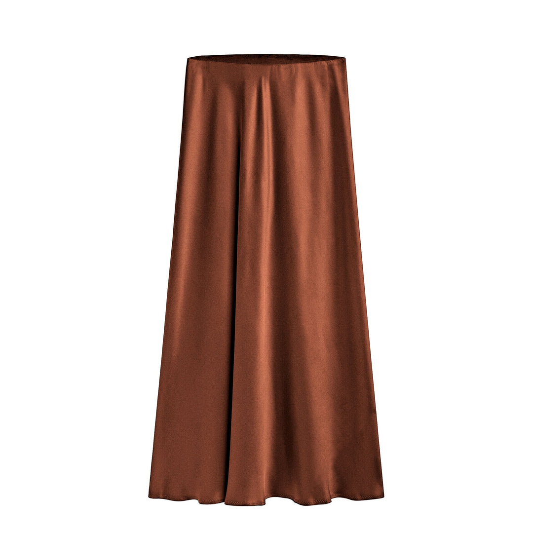 High-Waisted Midi Skirt with Asymmetrical Slit and Elastic