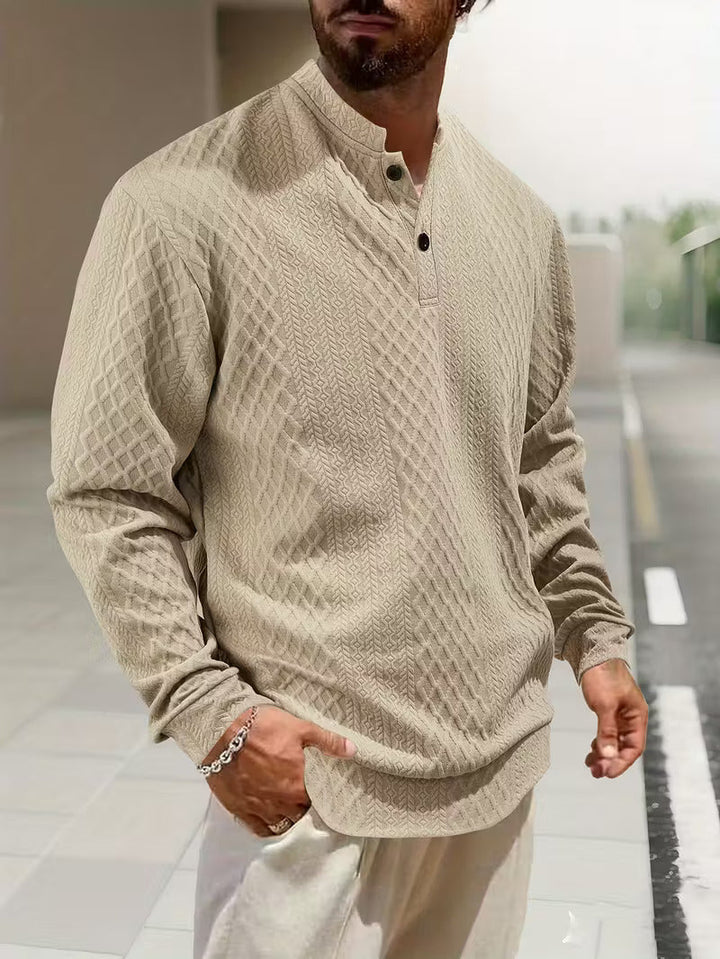 Mathew – Geometric Knitted Long Sleeve Henley Sweater