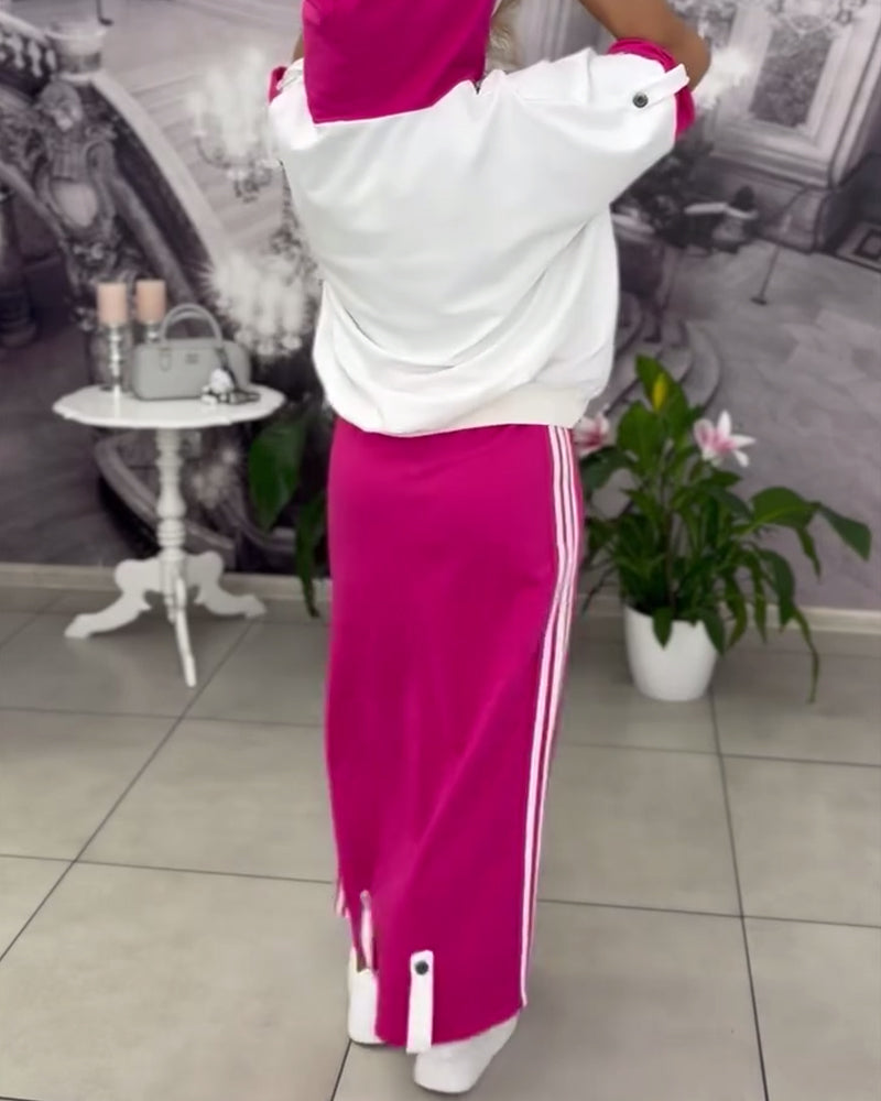 Hasela Hoodie Set with Drawstring Printed Skirt, view 4 - Elena Harper