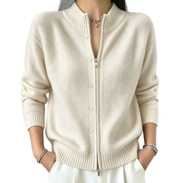 Women's Zip Sweater with Round Neck Soft and Practical, view 5 - Elena Harper