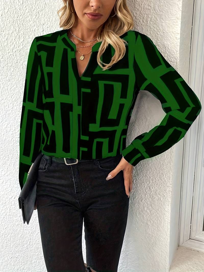 Tzipora - Elegant Long Sleeve Blouse With Geometric Print