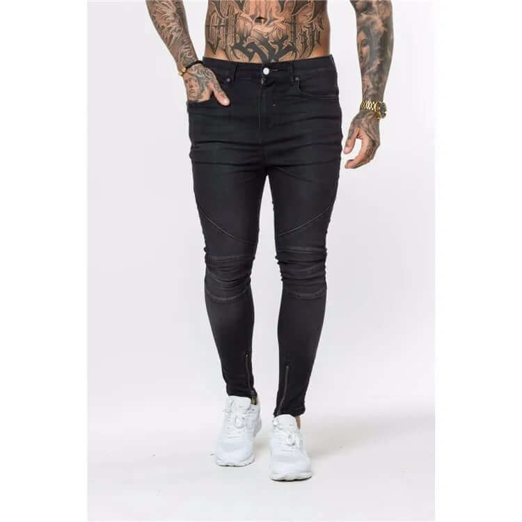 Men's Skinny Biker Jeans with Zippers - Elena Harper