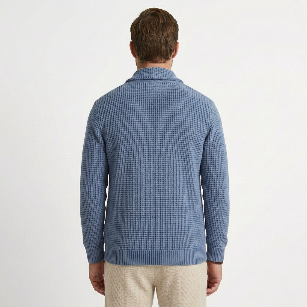 Textured Waffle-Knit Shawl Collar Cardigan For Men