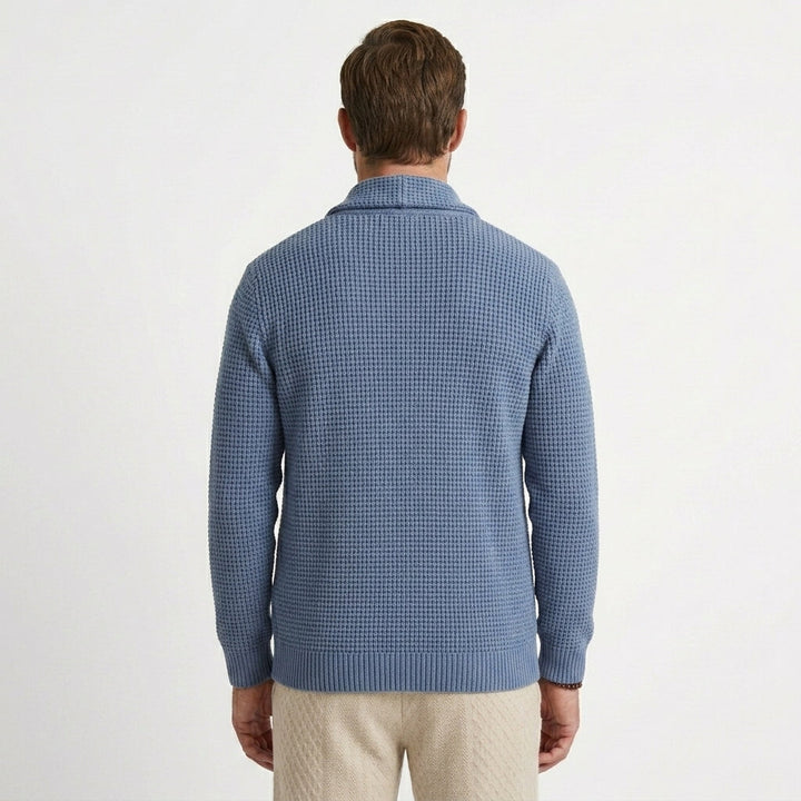 Textured Waffle-Knit Shawl Collar Cardigan For Men