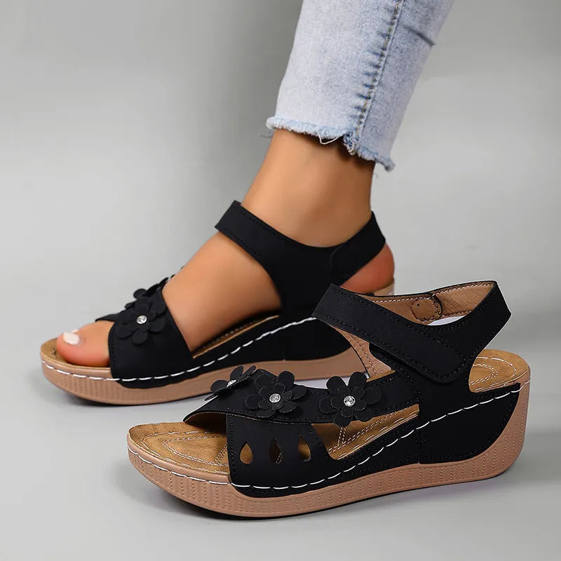 Ambella Comfortable Floral Sandals with Wedge Heel - Elena Harper