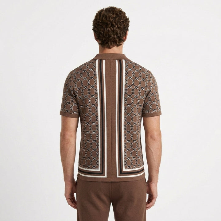 Jacquard Knit Set with Cuban Collar