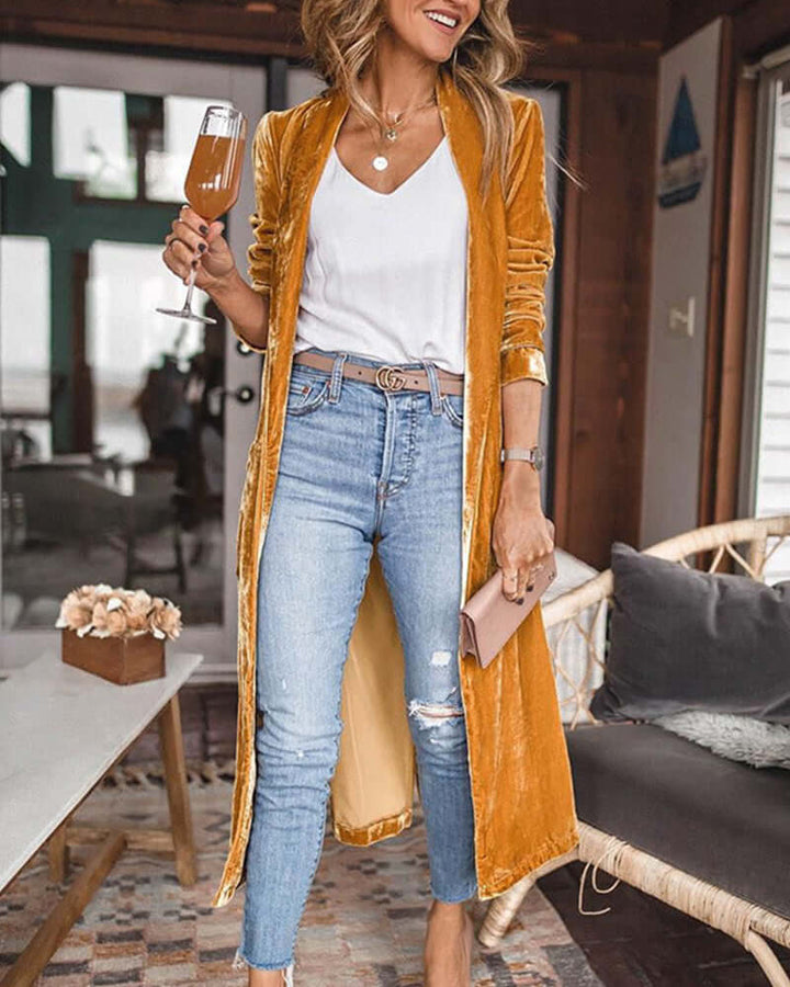 Women's Long Velvet Duster Cardigan - Elena Harper