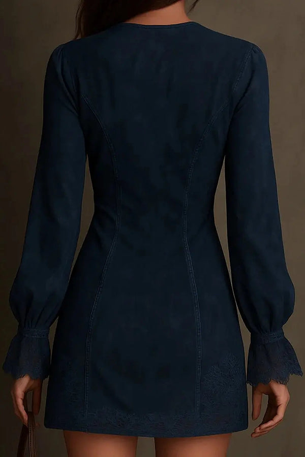Elegant Embroidered Lace Patchwork Slim-fit Mini Dress