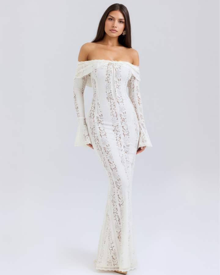 Women's Elegant Off-Shoulder Floral Lace Maxi Dress
