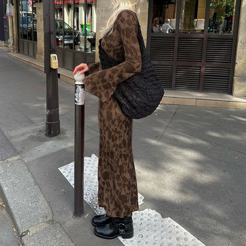 Women's Round Neck Long Sleeve Floral Dress