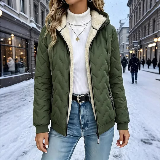 Women's Quilted Hooded Jacket with Fleece Lining