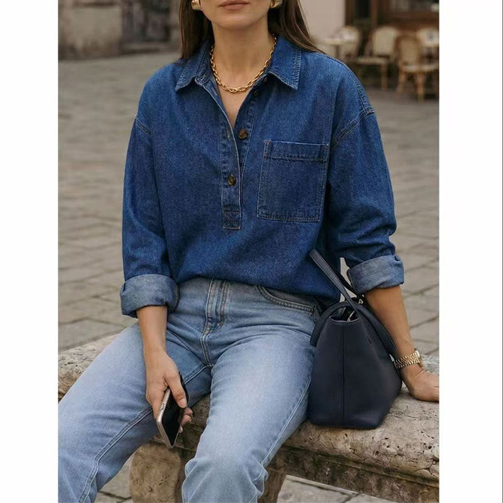 Women's Light Blue Denim Shirt - Vintage and Casual
