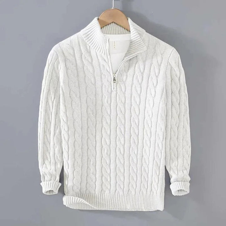 Florian | Men's Cable Knit Pullover with Zipper Collar