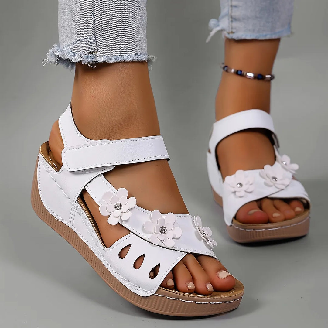 Ambella Comfortable Floral Sandals with Wedge Heel, view 9 - Elena Harper
