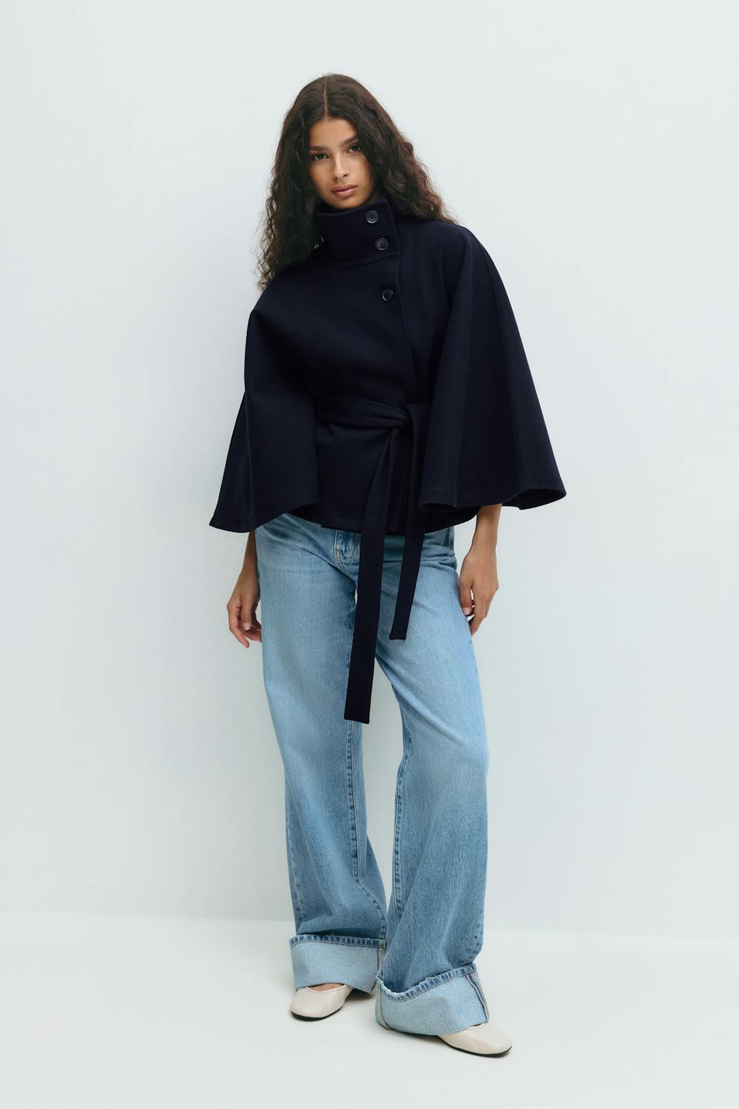 Cape for women Montarello, high collar, belted