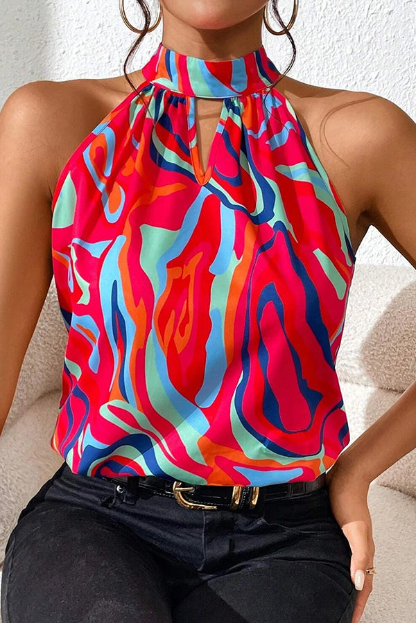 Unique Print Sleeveless Round Neck Loose Top