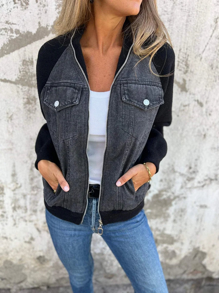 Hantika Zip-Up Jacket with V-Neck - Elena Harper