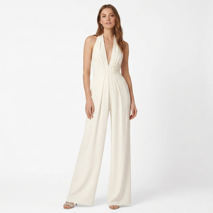 Deep V Neck Wide Leg Jumpsuit Evening Occasion Outfit