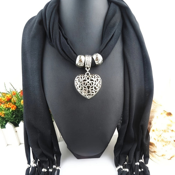 Scarf with Vintage Heart Pendant