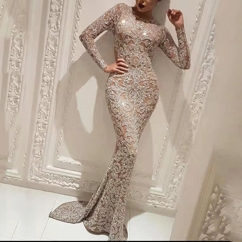 Chic Women's Bronzing Long Sleeve Slim Fit Dress
