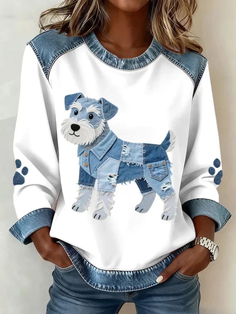 Lilah Sweatshirt with Dachshund Prints and Patchwork, view 2 - Elena Harper