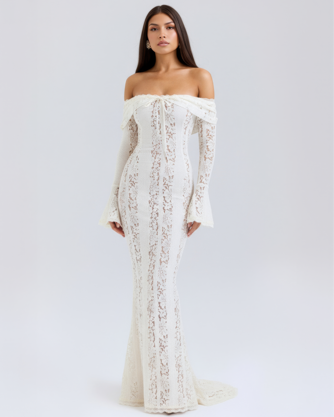 Women's Elegant Off-Shoulder Floral Lace Maxi Dress