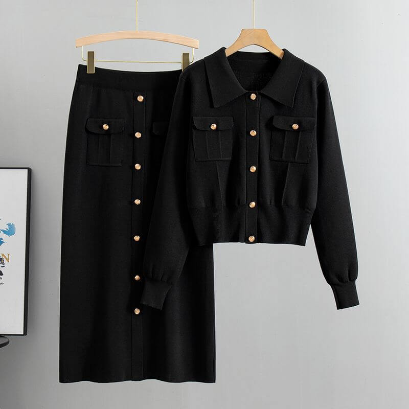 Women's Knit Top & Hip Wrap Skirt Set