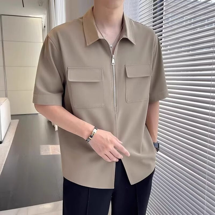Men's Zip Up Casual Shirt - Short Sleeve Everyday Top