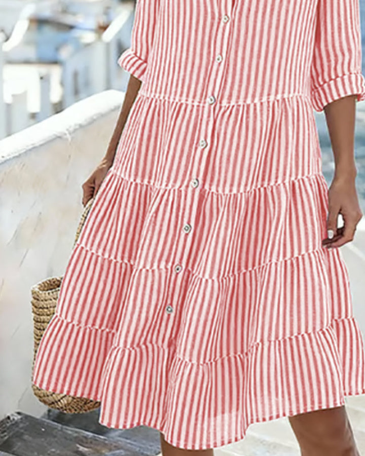 Women's A-Line Dress Casual for Spring and Summer, With Buttons and Short Sleeves, view 6 - Elena Harper