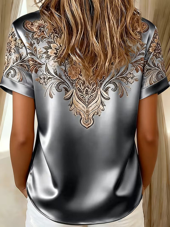 Women's Satin Blouse with Floral Print and Elegant Shirt Collar, view 7 - Elena Harper