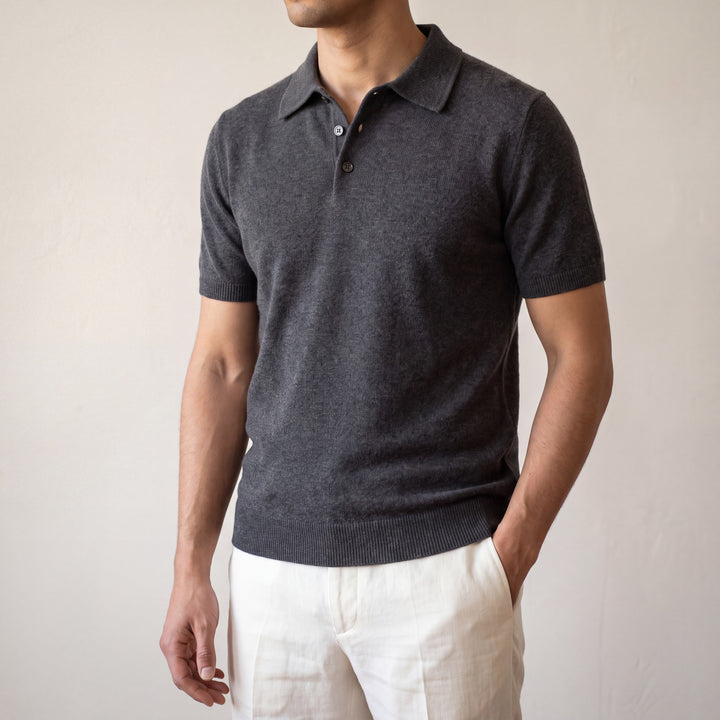 100% CASHMERE CLASSIC POLO SHIRT.
