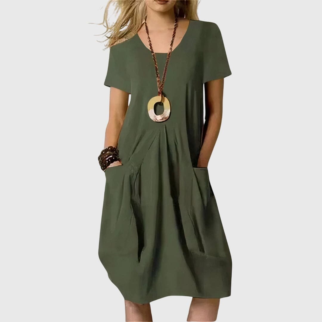 Naomi™ casual dress by Emma & Rose Cape Town featuring a relaxed fit, soft fabric, and stylish design, shown on a model.