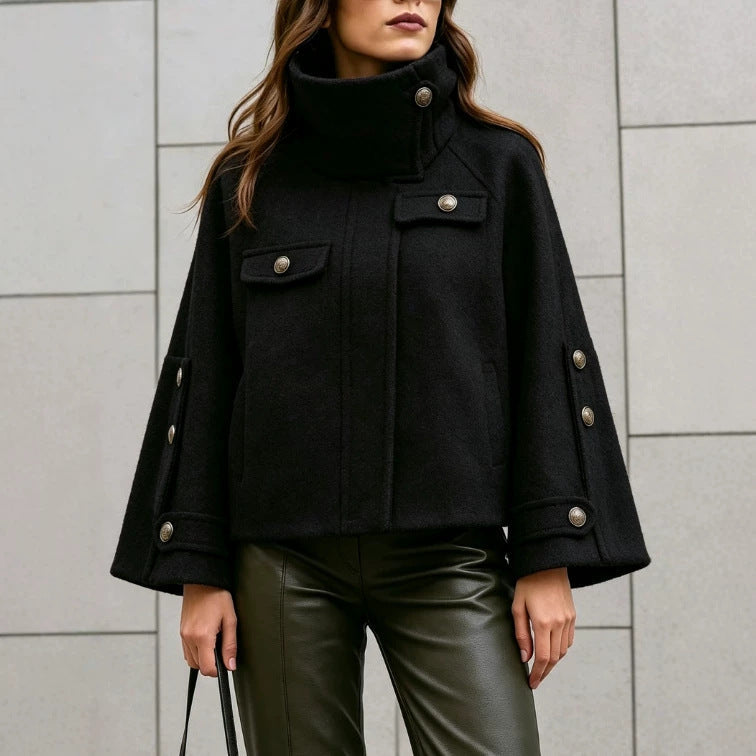Short women's coat with high collar - Elegant and warm