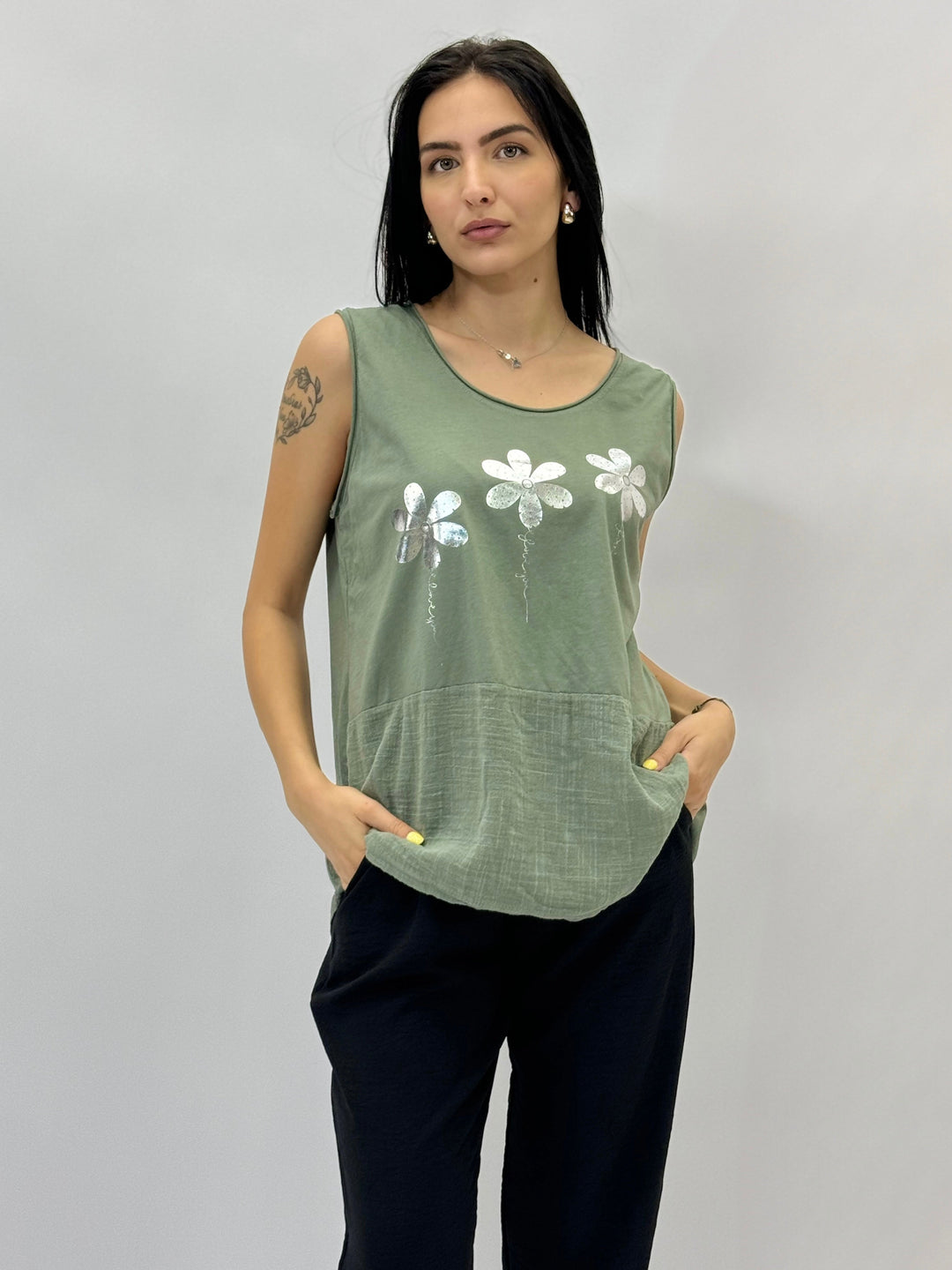 Hester™  |  Sleeveless Top Floral Detail