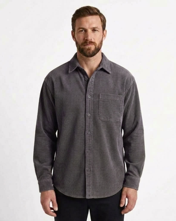 Textured Button-Front Overshirt For Men