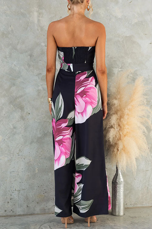 Women's Jumpsuit – Strapless Bustier with Adjustable Waist and Wide Pants