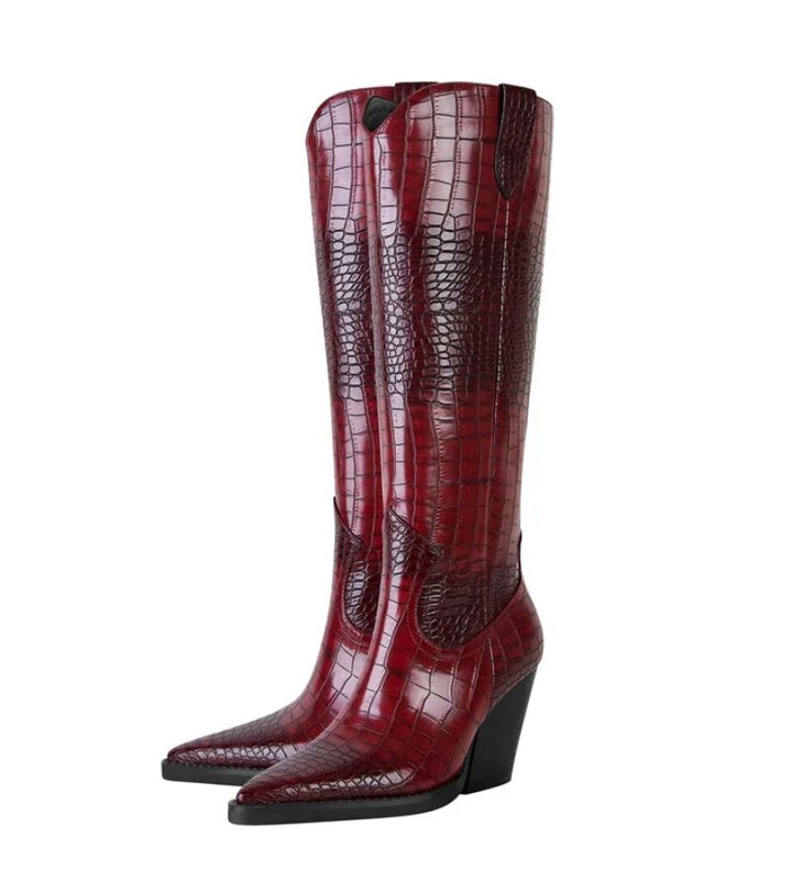 Westline | Knee-high Crocodile Effect Boots