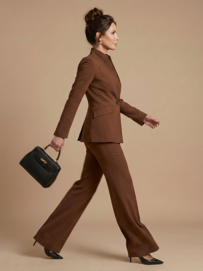 Delta Structured Stand Collar Tailored Suit - Elena Harper