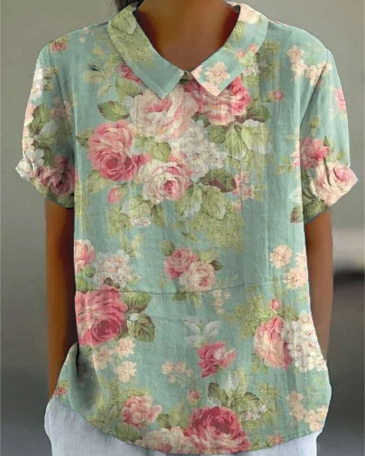 Beatrix - Retro Floral Cotton-Linen Shirt