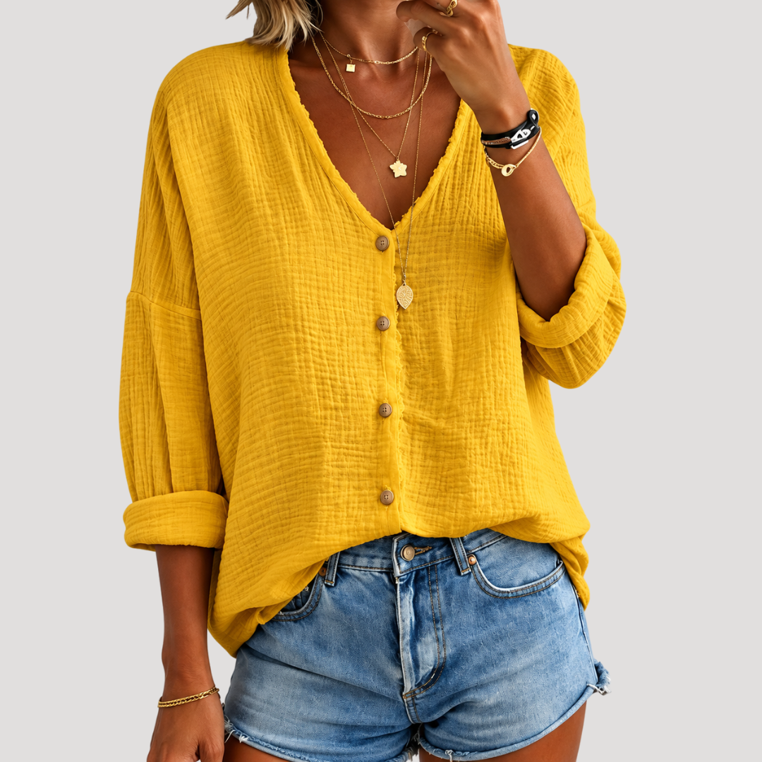 Women's Buttoned V-Neck Blouse