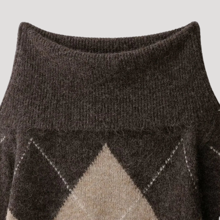 Women's Argyle Off-Shoulder Sweater